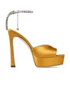 Jimmy Choo Saeda 125 Crystal-embellished Satin Platform Sandals In Orange