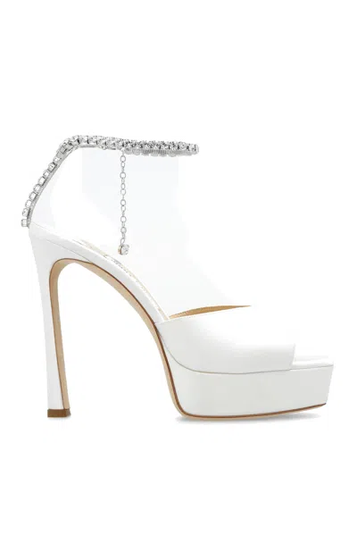 Jimmy Choo Saeda Embellished Platform Sandals In White