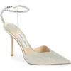 Jimmy Choo Saeda Glitter Crystal Ankle Strap Pointed Toe Pump In Silver