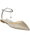 Jimmy Choo Saeda Crystal-embellished Glittered Woven Point-toe Flats In Silver