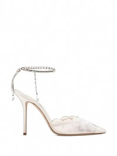 Jimmy Choo Saeda Lace Crystal-embellished Sandals In White