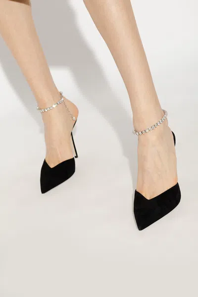 Jimmy Choo Black Black 85 Mm Saeda Decollete Heels In Black Crystal