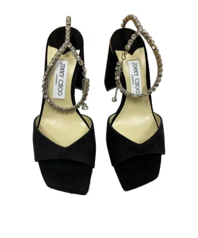 Jimmy Choo Saeda Rhinestones Tassel High-heeled Sandals In Black Suede/crystal