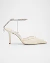 Jimmy Choo Saeda Ruched Crystal Ankle-strap Pumps In Ivory Crystal