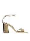 Jimmy Choo Saeda 85 Embellished Metallic Leather Sandals In Gold Crystal Honey