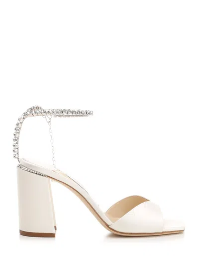 Jimmy Choo Saeda 85 Crystal Embellished Satin Sandals In Ivory