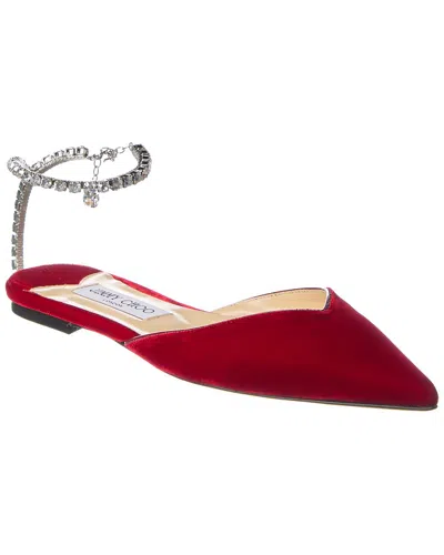 Jimmy Choo 10mm Saeda Velvet Flats In Red