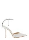 Jimmy Choo Saeda White Pointed And Closed Toe Sandals With Rhinestone Chain In Leather Woman In White