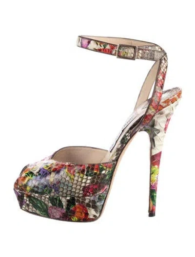 Pre-owned Jimmy Choo Saffiano Leather Animal Print Slingback Pumps In Purple