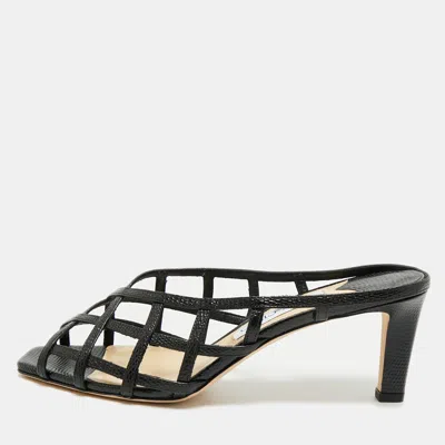 Pre-owned Jimmy Choo Sai Size 38 Black Lizard Embossed Leather Mules
