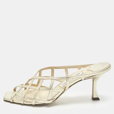 Pre-owned Jimmy Choo Sai Size 38 Metallic Gold Leather Mules