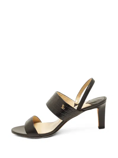 Pre-owned Jimmy Choo Salise Crocodile-effect Sandals In Black