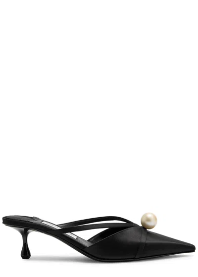 Jimmy Choo Sana 50 Faux Pearl-embellished Satin Mules In Black