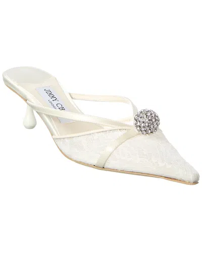 Jimmy Choo Sana 50 Lace & Satin Mule In White