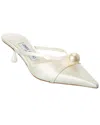 Jimmy Choo Satin Mules With Pearl Detail And Kitten Heel In Red