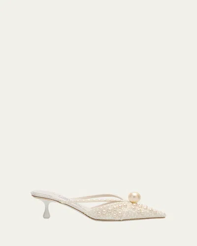 Jimmy Choo Sana 51 Pearly Leather Mules In White/white