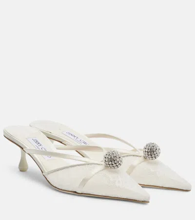 Jimmy Choo Sana Embellished Leather-trimmed Lace Mules In White