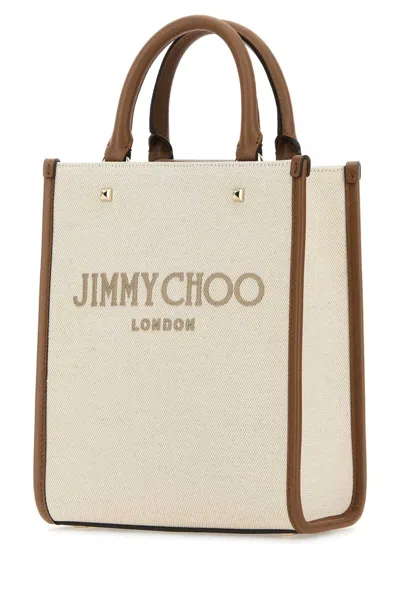 Jimmy Choo Sand Canvas Avenue Shopping Bag In Naturaltaupedarktanlightg