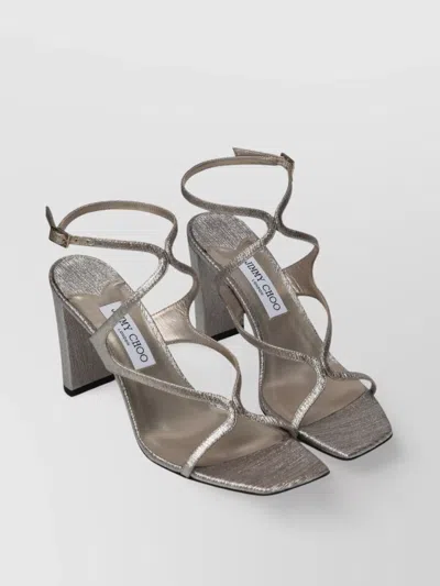 Jimmy Choo Sandal Metallic Leather Ankle Strap In Gray