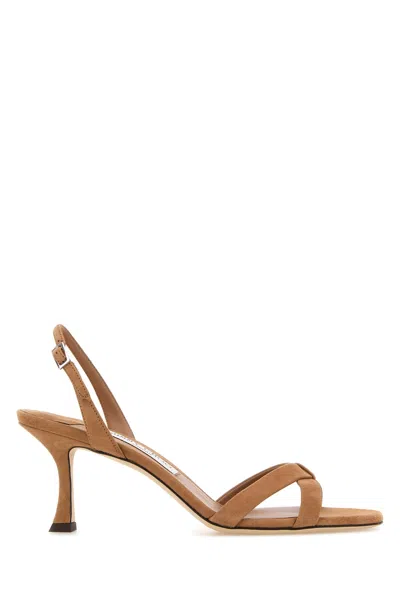 Jimmy Choo Elsy 70 Suede Slingback Open Toe Sandals In Brown