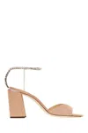 Jimmy Choo Suede Block Heel Sandals With Embellished Strap In Balletpinkcrystal