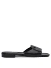 Jimmy Choo Flat Leather Sandals With Square Open Toe In Black