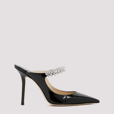 Jimmy Choo Black Leather Sabot Painted With Crystal Strap In Nero