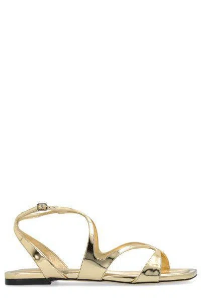 Jimmy Choo Ayla Flat Leather Sandals In Gold