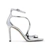 Jimmy Choo Azia 95 Metallic Leather Sandals In Grey