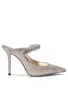 Jimmy Choo Bing 100 Mules In Silver With Glitter In Grey