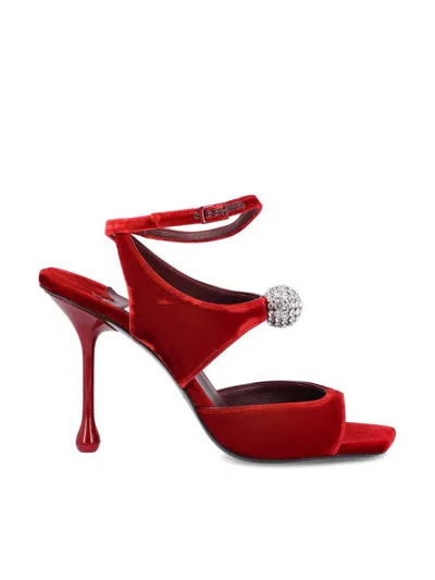 Jimmy Choo Crystal Velvet Ankle-strap Sandals In Red
