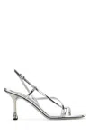 Jimmy Choo High Heel Metallic Sandals With Buckle Strap In Silver