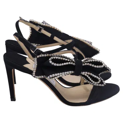 Jimmy Choo Sarara 85 Embellished Bow Sandal Heels In Black Suede In Multi