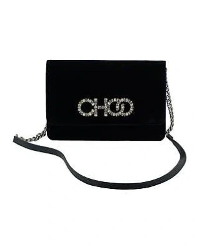 Pre-owned Jimmy Choo Satin And Leather Shoulder Bag With Chain Strap - Shoulder Bags - In Navy Blue