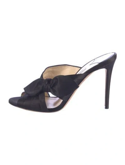 Pre-owned Jimmy Choo Satin Bow Accents Mules In Black