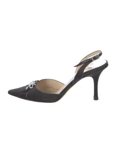 Pre-owned Jimmy Choo Satin Bow Accents Slingback Pumps In Black