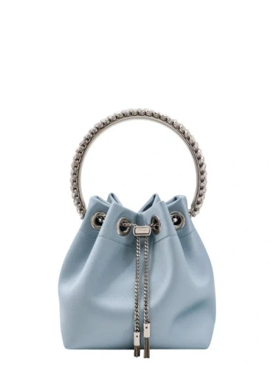 Jimmy Choo Satin Bucket Bag With Crystals Detail In Blue
