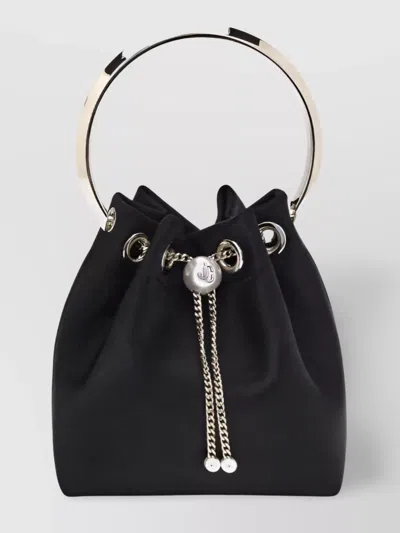 Jimmy Choo Satin Bucket Bag With Gold Metal Handle In Black