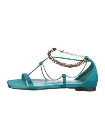 Pre-owned Jimmy Choo Satin Chain-link Accents Gladiator Sandals In Blue