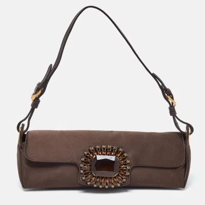 Jimmy Choo Satin Crystal Embellished Pochette Bag In Brown