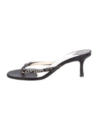 Pre-owned Jimmy Choo Satin Crystal Embellishments Flip Flops In Black