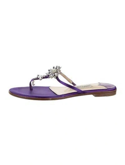 Pre-owned Jimmy Choo Satin Crystal Embellishments Flip Flops In Purple