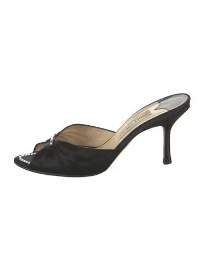 Pre-owned Jimmy Choo Satin Crystal Embellishments Mules In Black