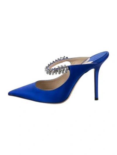 Pre-owned Jimmy Choo Satin Crystal Embellishments Mules In Blue