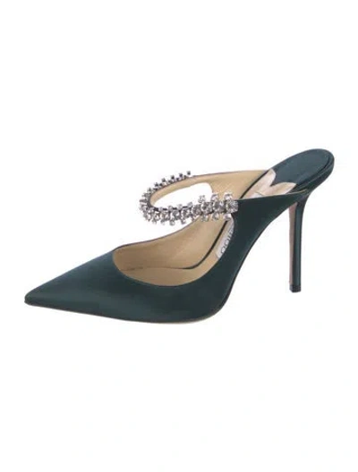 Pre-owned Jimmy Choo Satin Crystal Embellishments Mules In Green