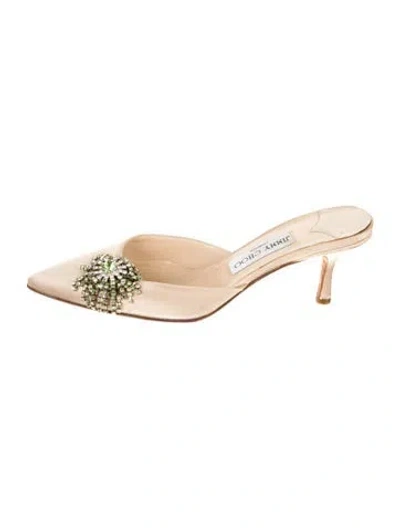 Pre-owned Jimmy Choo Satin Crystal Embellishments Mules In Neutrals