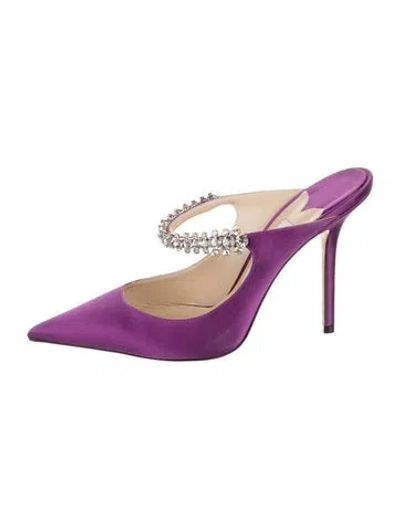 Pre-owned Jimmy Choo Satin Crystal Embellishments Mules In Purple