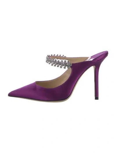 Pre-owned Jimmy Choo Satin Crystal Embellishments Mules In Purple