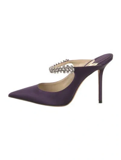 Pre-owned Jimmy Choo Satin Crystal Embellishments Mules In Purple