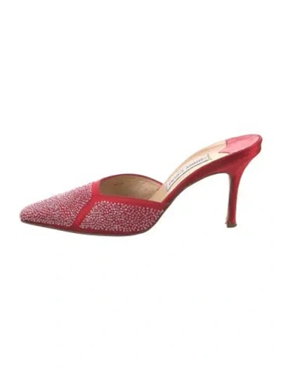 Pre-owned Jimmy Choo Satin Crystal Embellishments Mules In Red